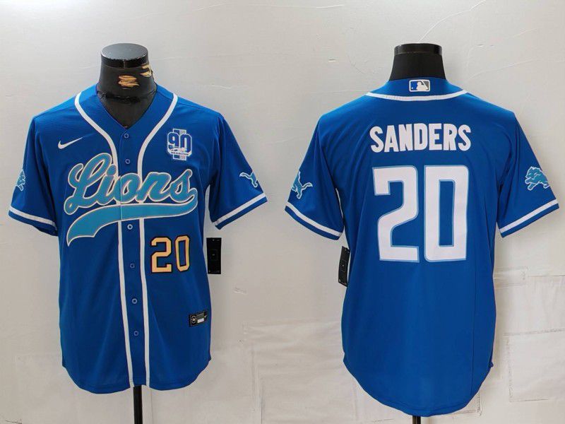 Men Detroit Lions #20 Sanders Blue Second generation joint name 2024 Nike Limited NFL Jersey style 3